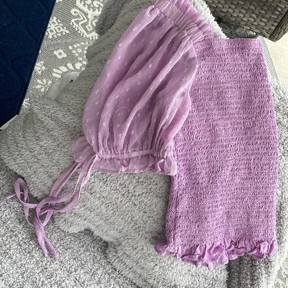 CeCe Lavender Puff Sleeve Smocked Top NOWT Size XS - Picture 8 of 8